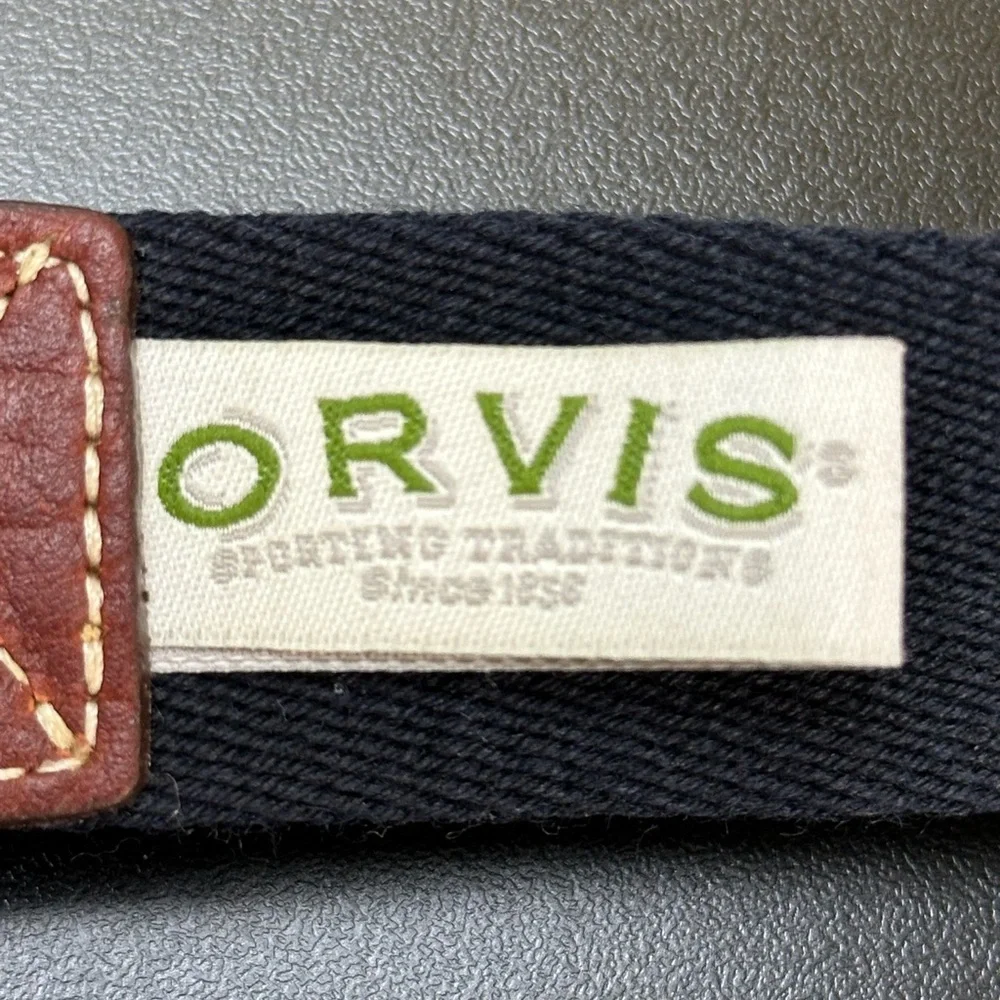 Orvis Brown Leather/Black Canvas Single Prong Brass Buckle Size 38 Made in USA‎